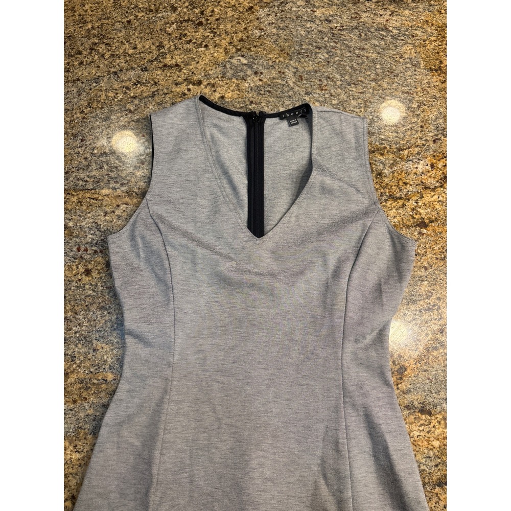 Theory Womens Gray V-Neck Sleeveless Ponte Sheath Dress Size 4 Exposed Zipper